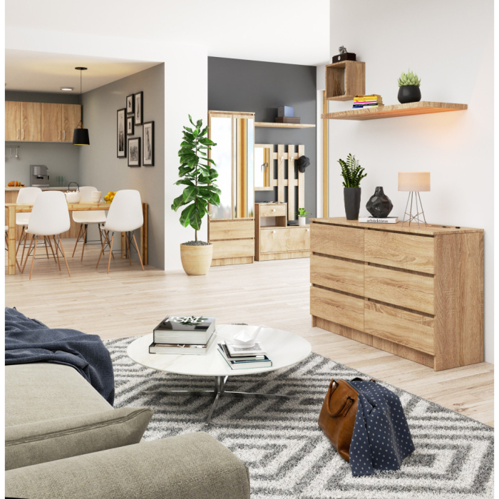 Comoda cu 6 sertare, PAL laminat, 120x40x77 cm, stejar sonoma [5]