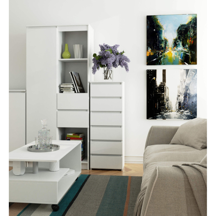 Comoda cu 6 sertare, PAL laminat, 40x35x109 cm, alb mat [4]
