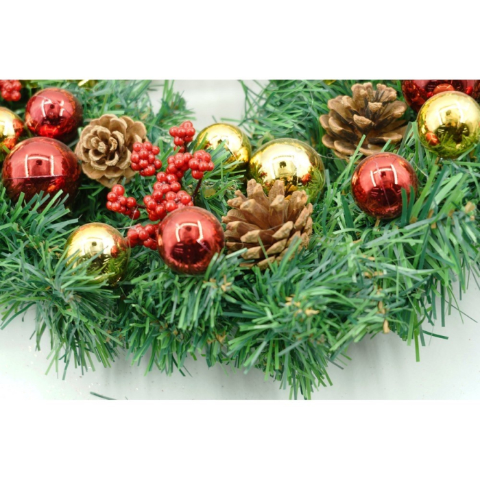 Coronita de Craciun pentru usa, Rosu-Auriu-Verde, 40 cm, PVC, Artificiala, Decorata, Interior/Exterior,  [9]