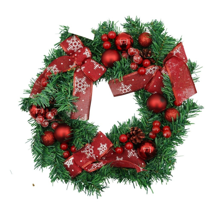 Coronita de Craciun pentru usa, Rosu/Verde, 35 cm, PVC, Artificiala, Decorata, Interior/Exterior,  [1]
