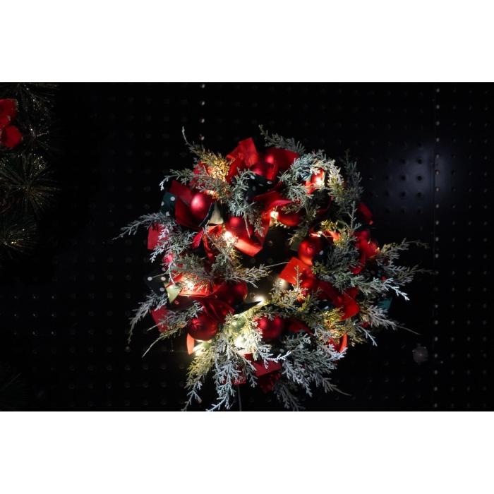 Coronita de Craciun pentru usa, Rosu/Verde, 40 cm, PVC, Artificiala, Decorata, cu LED, Interior/Exterior,  [7]