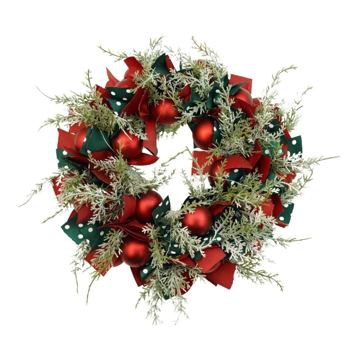 Coronita de Craciun pentru usa, Rosu/Verde, 40 cm, PVC, Artificiala, Decorata, cu LED, Interior/Exterior,  [1]