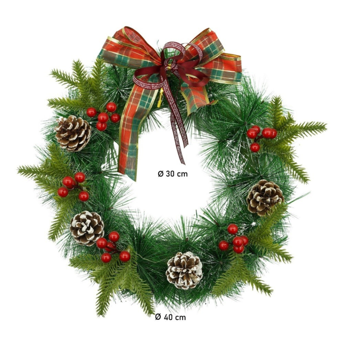 Coronita de Craciun pentru usa, Rosu/Verde, 40 cm, PVC, Artificiala, Decorata, Interior/Exterior,  [11]