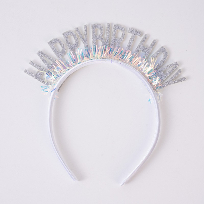 Coronita Decorativa pentru Petreceri, , Tema Aniversare, Model Happy Birthday, Marime Universala, Argintiu [4]