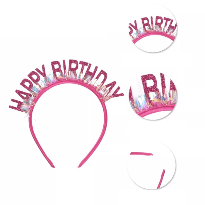 Coronita Decorativa pentru Petreceri, , Tema Aniversare, Model Happy Birthday, Marime Universala, Roz [2]