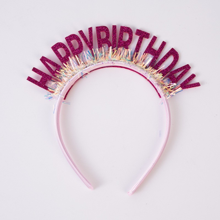 Coronita Decorativa pentru Petreceri, , Tema Aniversare, Model Happy Birthday, Marime Universala, Roz [5]