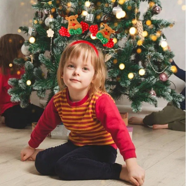 Coronita Decorativa, , Tema Craciun, 12 x 25 cm, Model Reni cu Coarne, Marime Universala, Rosu/Maro [4]