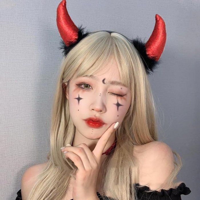 Coronita Deghizare, , Model Cornite Devil, Rosu Satinat cu Puf Negru, Marime Universala [4]