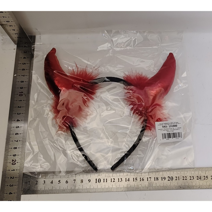 Coronita Deghizare, , Model Cornite Devil, Rosu Satinat cu Puf Rosu, Marime Universala [3]