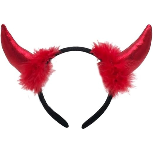 Coronita Deghizare, , Model Cornite Devil, Rosu Satinat cu Puf Rosu, Marime Universala [2]