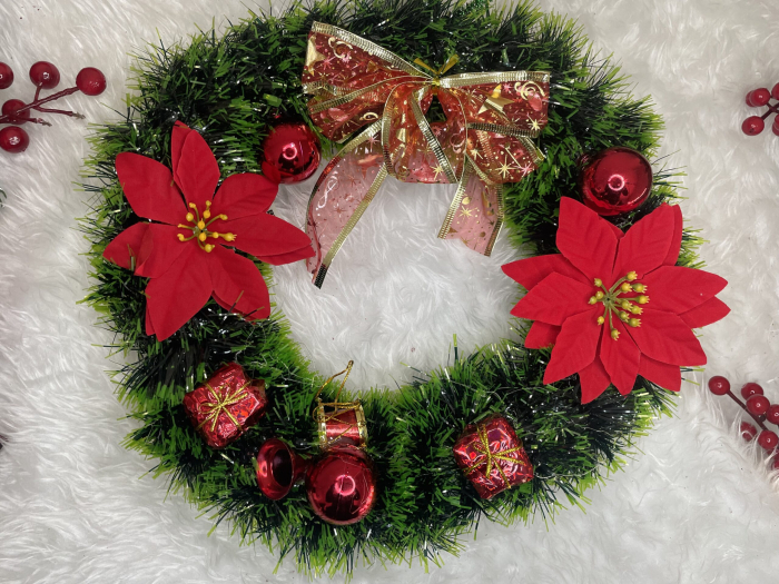 Coronita pentru Craciun, 35 cm, din brad artificial, cu decoratiuni, verde [13]