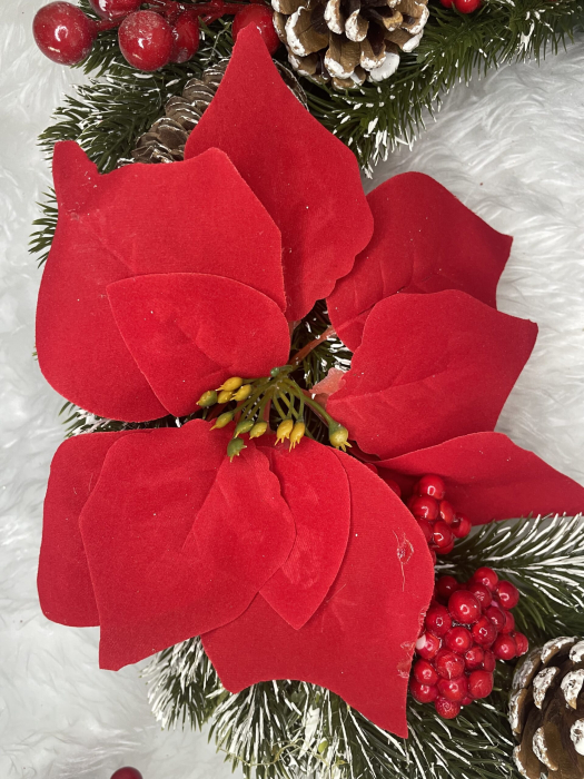 Coronita pentru Craciun, 40 cm, din brad artificial 3D, cu conuri si zapada, verde [16]