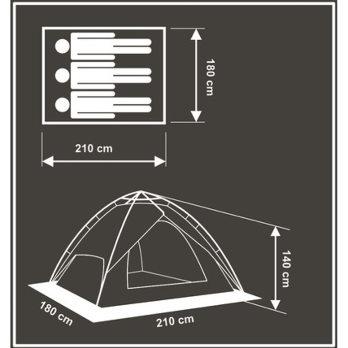 Cort camping 3 persoane, automat cu sistem pop-up, 2 intrari, 2000 mm, 210x180x140 cm, albastru [11]