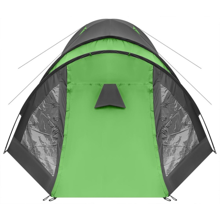 Cort camping 4 persoane cu antreu, impermeabil 3000 mm, 450x210x150 cm, negru si verde [4]