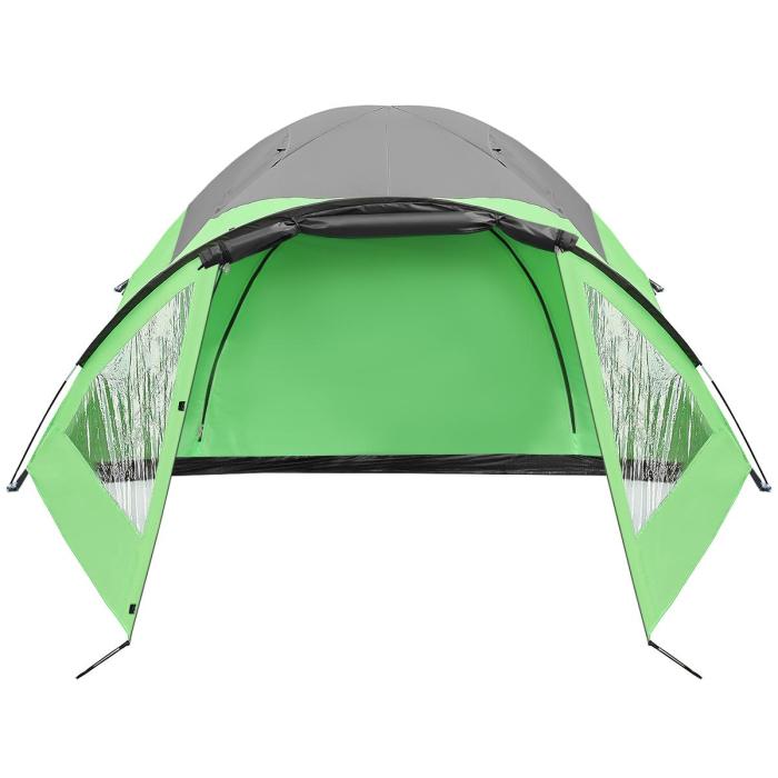 Cort camping 4 persoane cu antreu, protectie UV, impermeabil 3000 mm, 330x250x105 cm, gri [2]