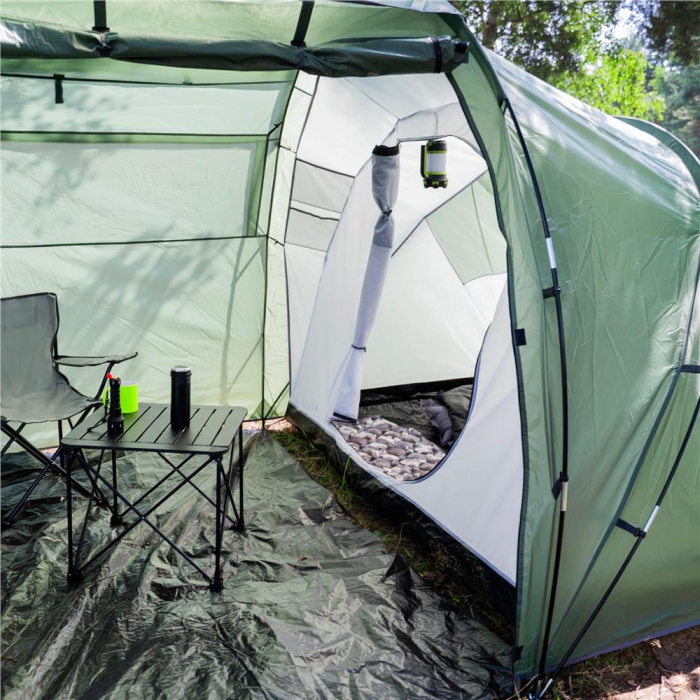 Cort camping, impemeabil, 2 camere + hol, 4 locuri, 460x200x245cm, verde [29]