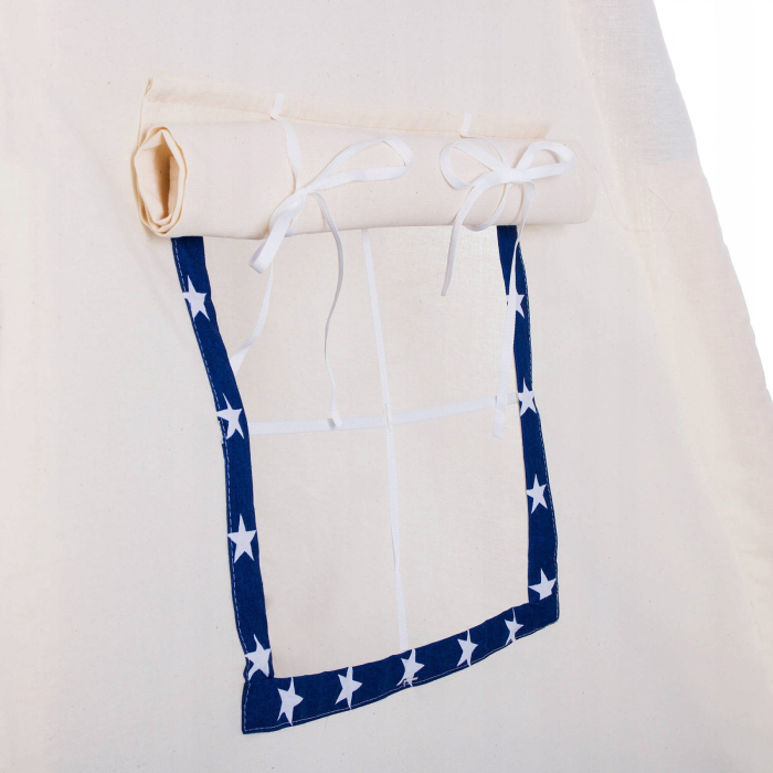 Cort copii Sersimo stil indian Teepee Tent cu fereastra, covoras gros si 2 perne, alb albastru inchis cu stelute [5]