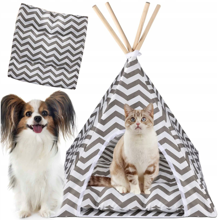 Cort de interior pentru catei, pisici si iepurasi, gri cu alb, 50x40x60cm [1]