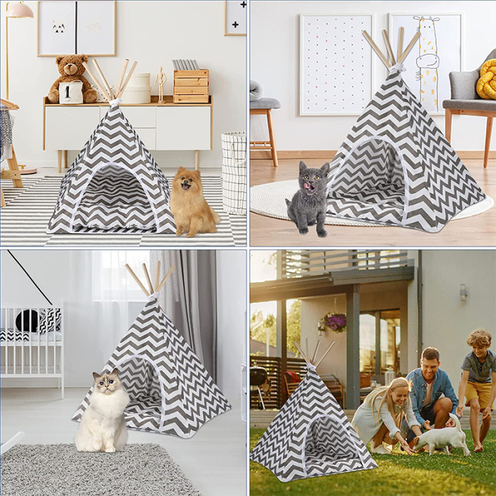Cort de interior pentru catei, pisici si iepurasi, gri cu alb, 50x40x60cm [9]