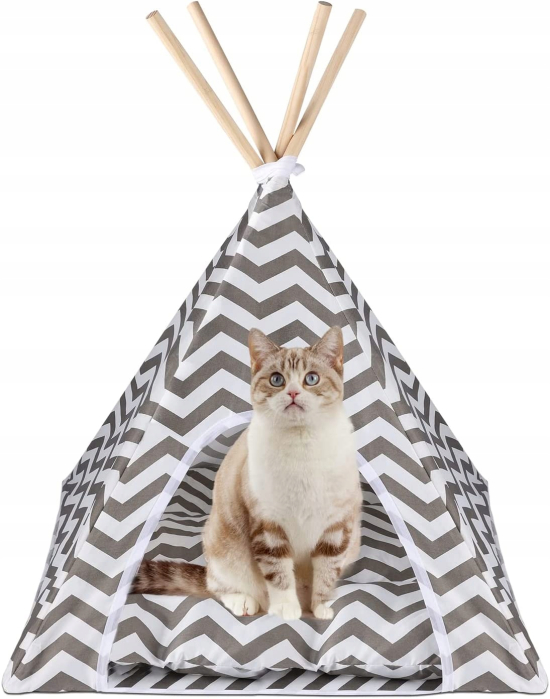 Cort de interior pentru catei, pisici si iepurasi, gri cu alb, 50x40x60cm [6]