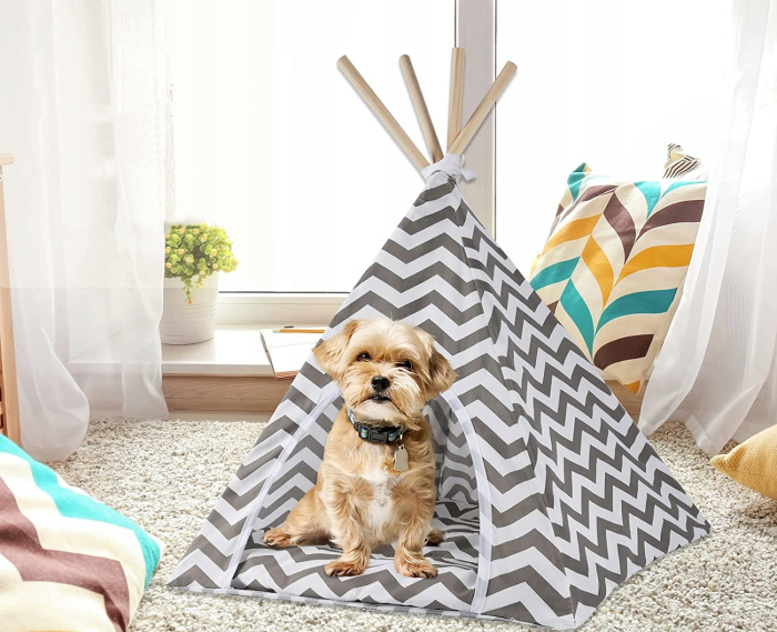 Cort de interior pentru catei, pisici si iepurasi, gri cu alb, 50x40x60cm [2]