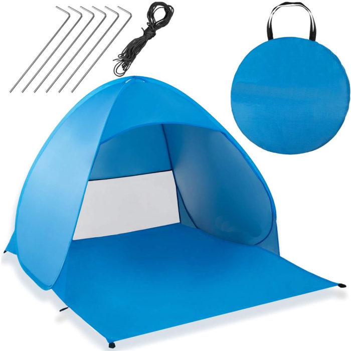 Cort plaja autoexpansibil POP-UP cu plasa ventilatie si protectie UV, 160x140x115 cm, albastru [22]