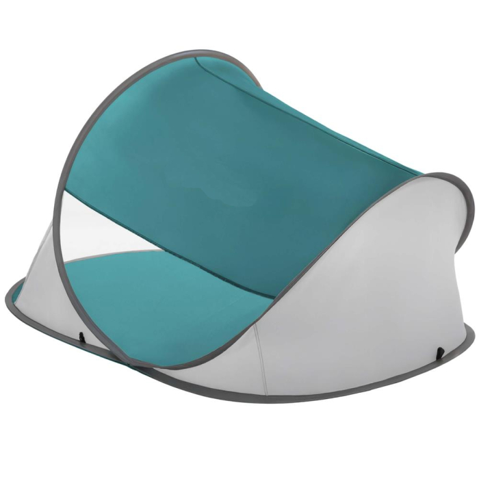 Cort plaja autoexpansibil POP-UP cu protectie UV, podea izolanta si husa transport, 190x120x100 cm, turcoaz si gri [12]