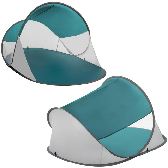 Cort plaja autoexpansibil POP-UP cu protectie UV, podea izolanta si husa transport, 190x120x100 cm, turcoaz si gri [10]