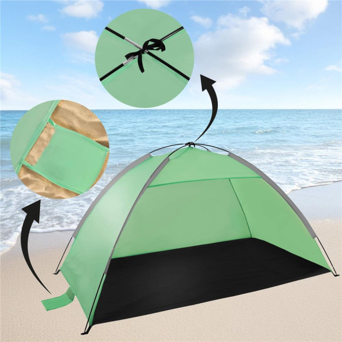 Cort plaja XXL semi-inchis cu protectie UV, podea izolanta, 210x120x112 cm, verde [13]
