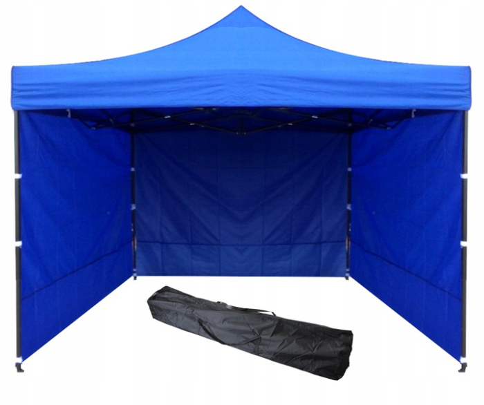 Cort tip pavilion cu 3 pereti laterali, structura solida otel si acoperis impermeabil PVC, 3x3 m cu inaltime reglabila, albastru [11]