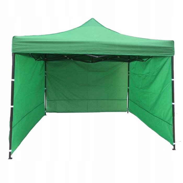 Cort tip pavilion cu 3 pereti laterali, structura solida otel si acoperis impermeabil PVC, 3x3 m cu inaltime reglabila, verde [2]