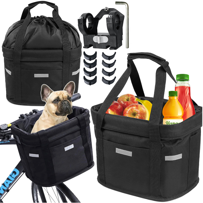 Cos bicicleta fata 34x24x25 cm, aluminiu si material textil, sistem click, cu husa ploaie, negru [2]