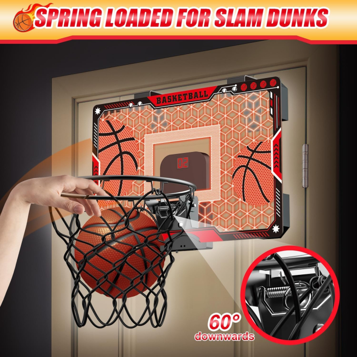 Cos de Baschet pentru Copii, , cu Tablou de Bord Electronic, Minge, Pompa, 2 Moduri, Interior/Exterior, Inel Metalic si Rabatabil cu Arc, Luminos, 41x27.5x5 cm, Multicolor [8]