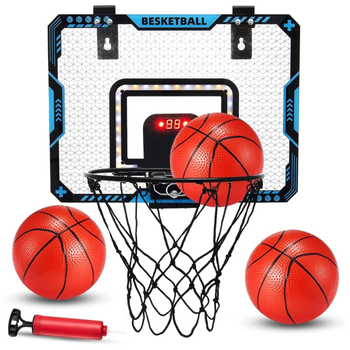 Cos de Baschet pentru Copii, , cu Tablou de Bord Electronic, Minge, Pompa, 2 Moduri, Interior/Exterior, Inel Metalic si Rabatabil cu Arc, Luminos, 41x31x5 cm, Multicolor [5]