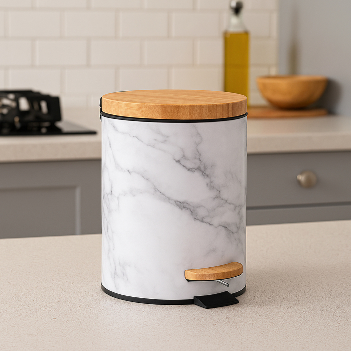 Cos de gunoi cu pedala 5Five Lea cu inchidere soft-close, PP si otel, 17x25 cm, alb [6]