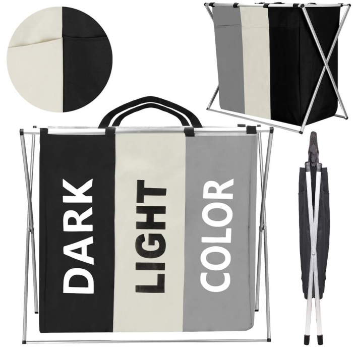 Cos de rufe cu 3 compartimente, cadru aluminiu, 60x40x68cm, 146 litri [5]