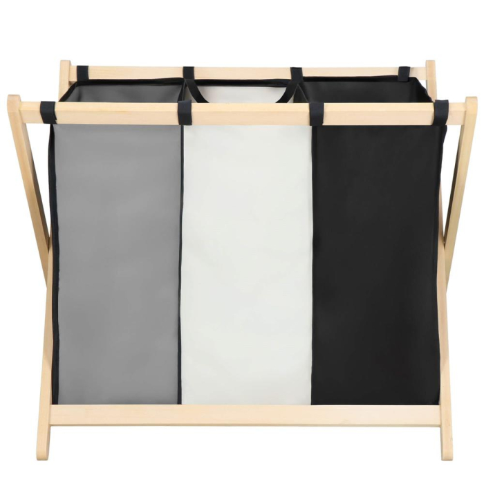 Cos de rufe cu 3 compartimente, cadru din lemn, 67x43x55 cm, 105 litri [7]