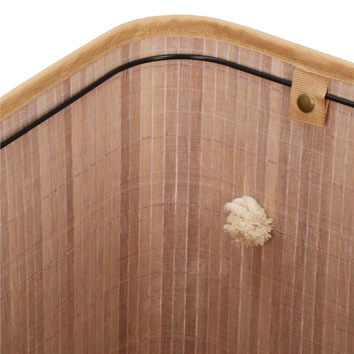Cos de rufe din bambus cu capac, 2 compartimente, sac detasabil, volum 100L, 53x32x62cm, maro [20]