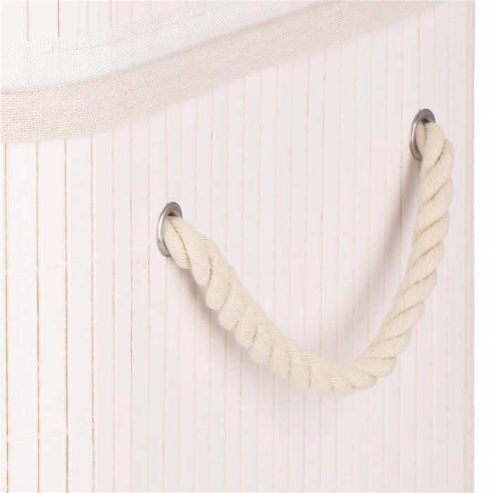 Cos de rufe din bambus cu capac, 2 compartimente, sac detasabil, volum 100L, 54x35x60cm, alb [19]