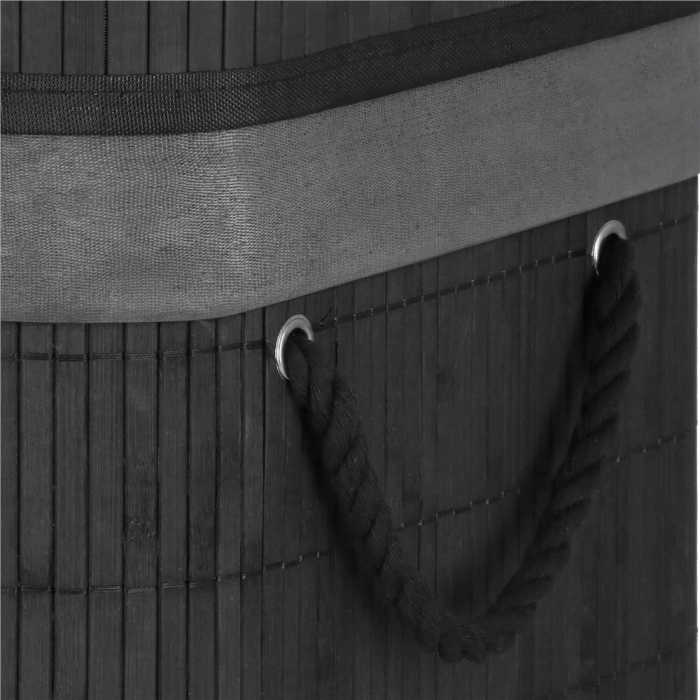 Cos de rufe din bambus cu capac, 2 compartimente, sac detasabil, volum 100L, 54x35x60cm, negru [12]