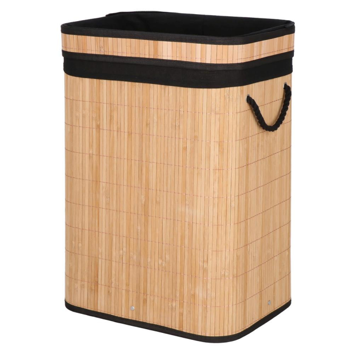Cos de rufe din bambus cu capac, sac detasabil, volum 72L, 42x33x60cm, maro [17]