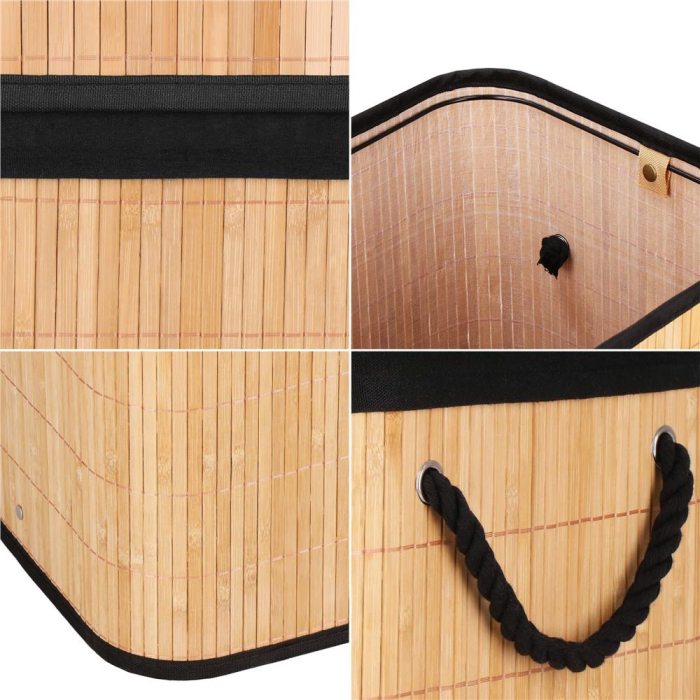 Cos de rufe din bambus cu capac, sac detasabil, volum 72L, 42x33x60cm, maro [22]