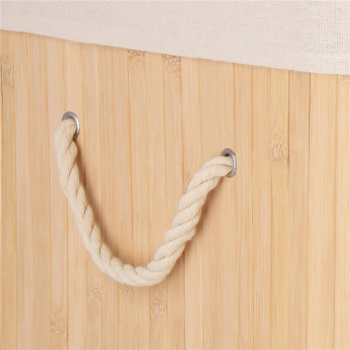 Cos de rufe din bambus, pliabil, cu captuseala detasabila lavabila, 3 compartimente, 150L, 63x42x62cm, maro [8]