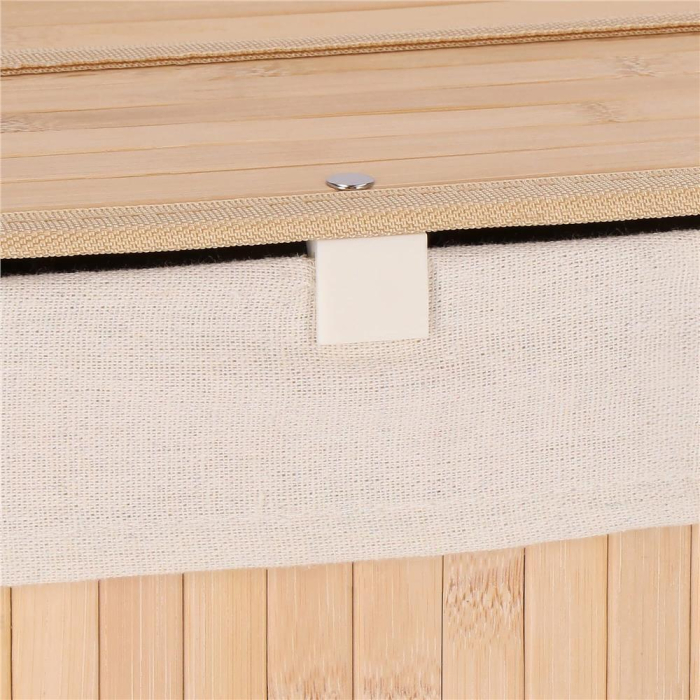 Cos de rufe din bambus, pliabil, cu captuseala detasabila lavabila, 3 compartimente, 150L, 63x42x62cm, maro [12]