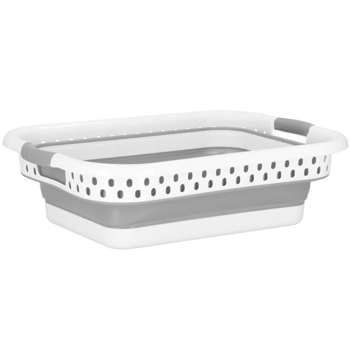 Cos de rufe pliabil tip lighean, cu manere, din plastic si silicon, 53x38x24cm, 24litri, gri [9]