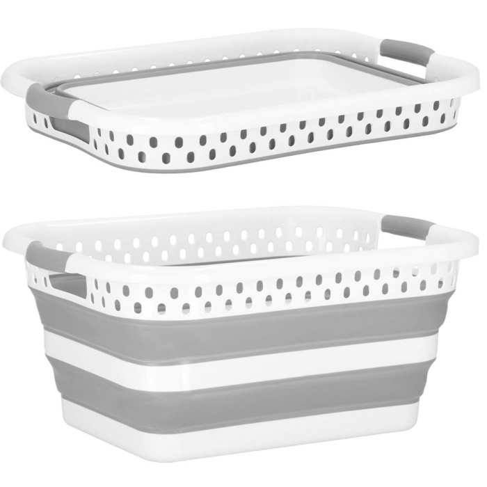 Cos de rufe pliabil tip lighean, cu manere, din plastic si silicon, 53x38x24cm, 24litri, gri [16]