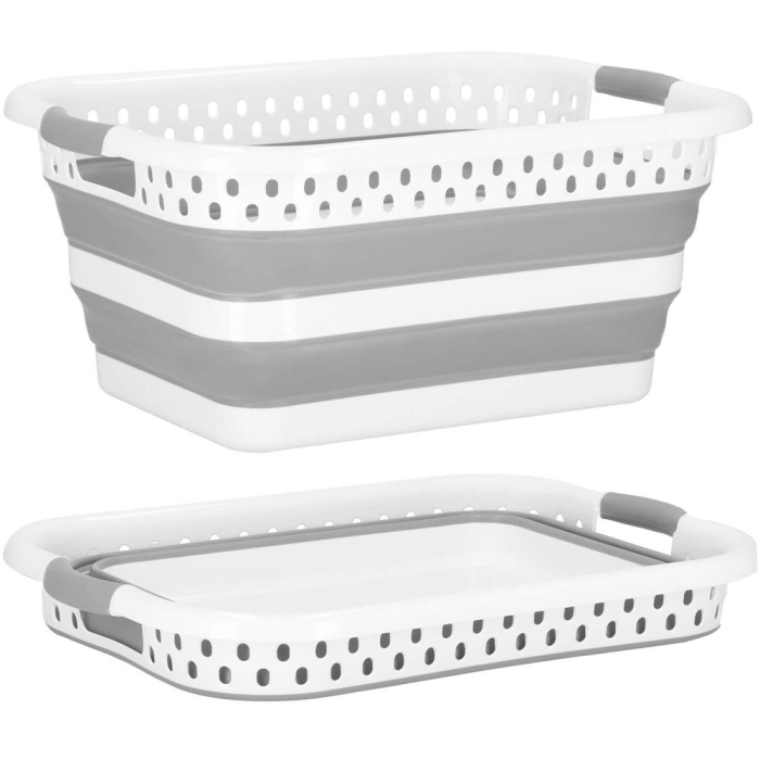 Cos de rufe pliabil tip lighean, cu manere, din plastic si silicon, 53x38x24cm, 24litri, gri [1]