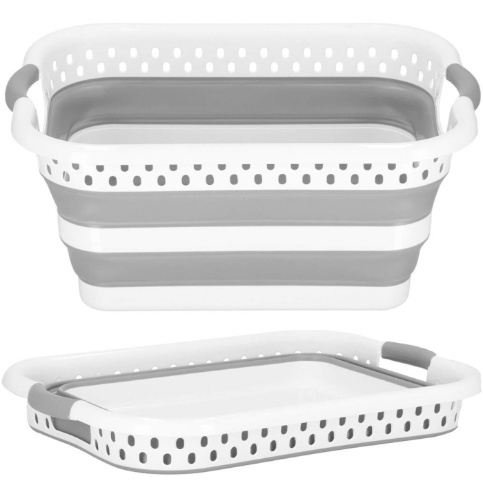 Cos de rufe pliabil tip lighean, cu manere, din plastic si silicon, 53x38x24cm, 24litri, gri [2]