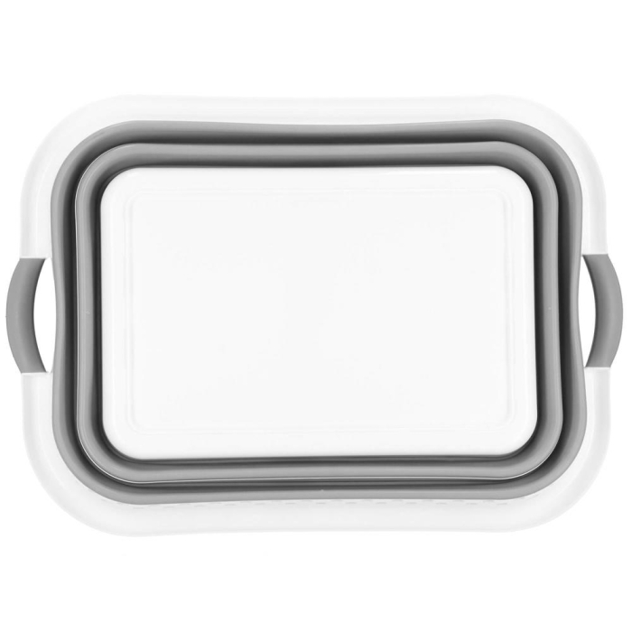 Cos de rufe pliabil tip lighean, cu manere, din plastic si silicon, 53x38x24cm, 24litri, gri [7]