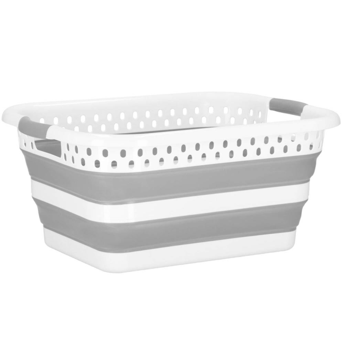 Cos de rufe pliabil tip lighean, cu manere, din plastic si silicon, 53x38x24cm, 24litri, gri [18]